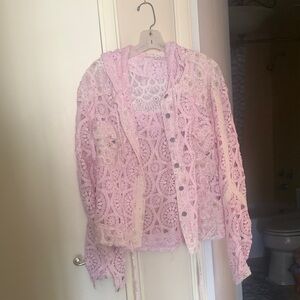 POL Pink Crochet Lace Jacket with Hood